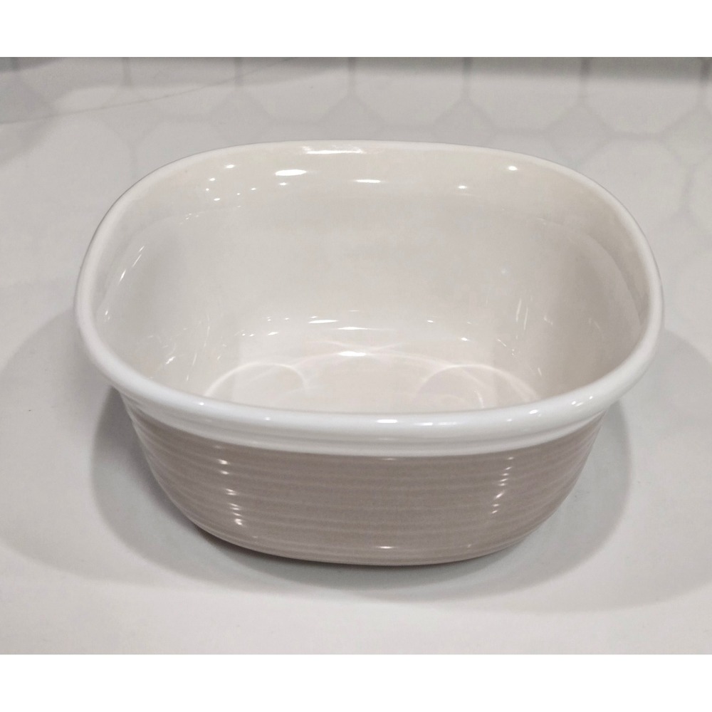 CorningWare Etch 20oz Stoneware Bowl Sand Taupe Ribbed Square Cereal Soup Dish